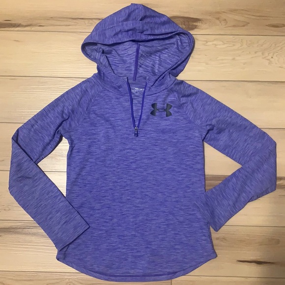 Girl’s Under Armour Heatgear Loose Hooded Long Sleeve Purple Quarter Zip - Picture 1 of 3